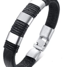 Klassikaline must nahast käepael hõbedaste detailidega