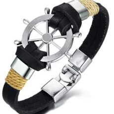 Laevarooli kujutisega nahast käepael, must