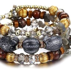 Kuldsete, pruunide ja hõbedaste helmestega käevõru