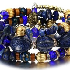 Kuldsete-tumesiniste helmestega käevõru