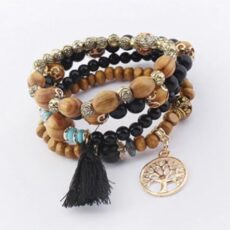 Mustade-pruunide pärlitega käevõrude komplekt, mustade narmastega