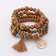 Helepruunide pärlitega käevõrude komplekt, pruunide narmastega