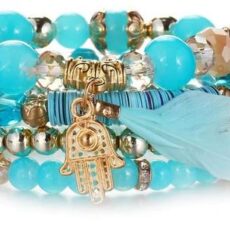 Türkiissiniste kivikeste ja kuldsete detailidega naiste käevõru