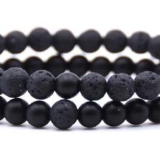 Mustade kivikestega & laavakividest käevõru