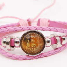 Krüptovaluuta tähisega roosa nahast käepael, bitcoin