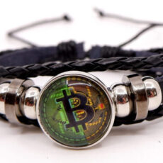 Krüptovaluuta tähisega nahast käepael, bitcoin